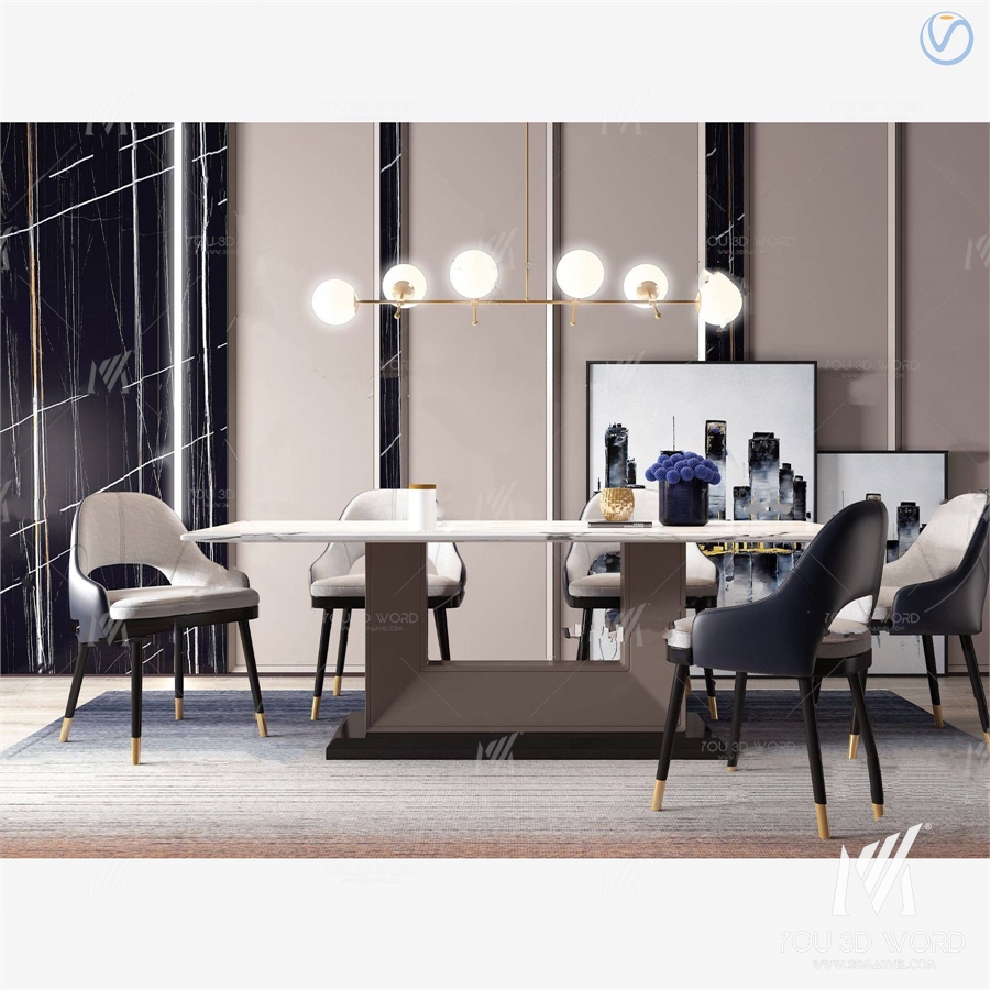modern marble dining table chair 3d model